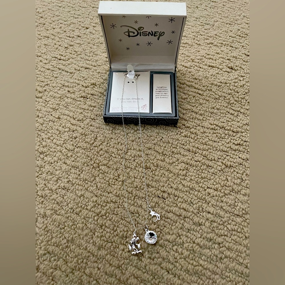 Disney Swarovski Crystal Sterling Silver Necklace Mickey 3 pendants Star rare